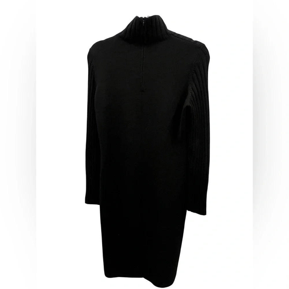Akris Punto Wool Rib Knit Mock Neck Midi Dress Black Size 8 - Picture 9 of 12